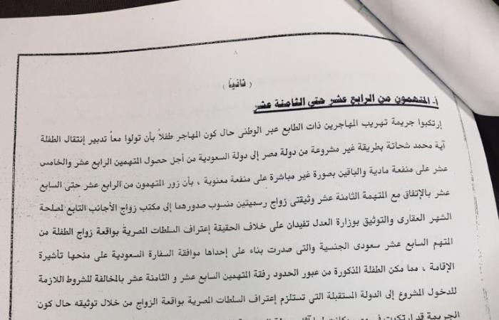 النص الكامل لإحالة 40 متهما فى أكبر قضية "للاتجار بالبشر" لمحكمة الجنايات.. المتهمون كونوا عصابة دولية لتسهيل الدعارة تحت مسمى الزواج العرفى.. وآباء الضحايا باعوا بناتهم للأجانب من أجل المال