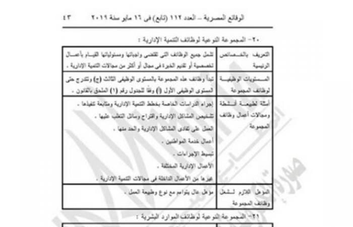 "التنظيم والإدارة" يعدل المسميات الوظيفية للمشتغلين بالدولة لتناسب قانون الخدمة المدنية.. التعديل قسمهم لـ4 مجموعات رئيسية.. المعايير تؤكد على شروط وكيفية الترقى.. وتسكين العاملين على مستويات مناسبة لقدراتهم