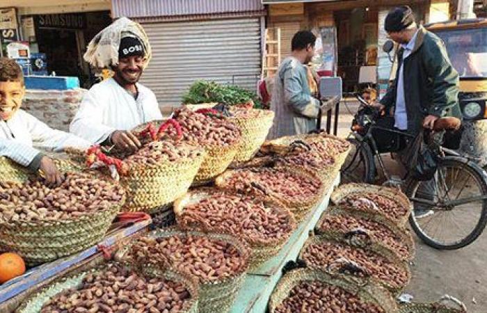 البلح الأسوانى يغزو أسواق الأقصر استعدادا لشهر رمضان.. أشهر أصنافه السكوتى والقنديلة وشامية وبياضة وبرتمودى.. الأسعار من 30 جنيه وحتى 70 جنيهاً حسب الجودة والنوع.. وبائع: السعر زاد 10 جنيهات فقط عن العام الماضى