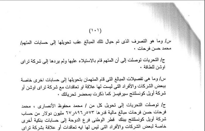 نص تحقيقات قضية فساد المليار دولار.. النيابة تواجه المتهمين باختلاس "تراى أوشين" وتحويل الأموال لبنوك قطرية.. المتهم الأول: المحامى خد منى 2 مليون وقالى القضية اتحفظت..والمتهم الثانى: أخذنا 18مليون دولار كهدية